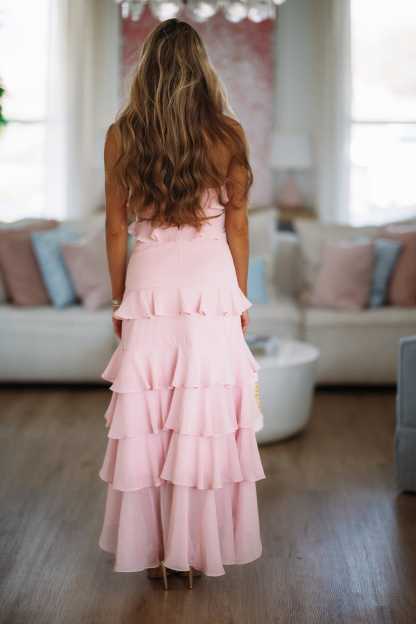 Valera Strapless Ruffle Maxi Dress - Blush Pink