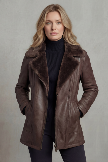 Vanessa Faux Leather Shearling Collar Zip Jacket