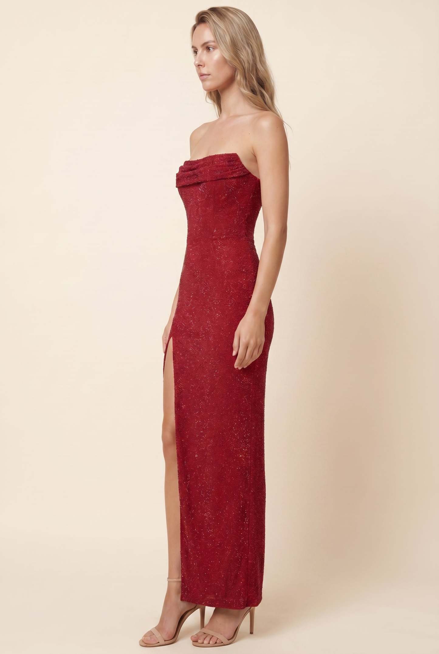 Verona Strapless Maxi Dress - Deep Red
