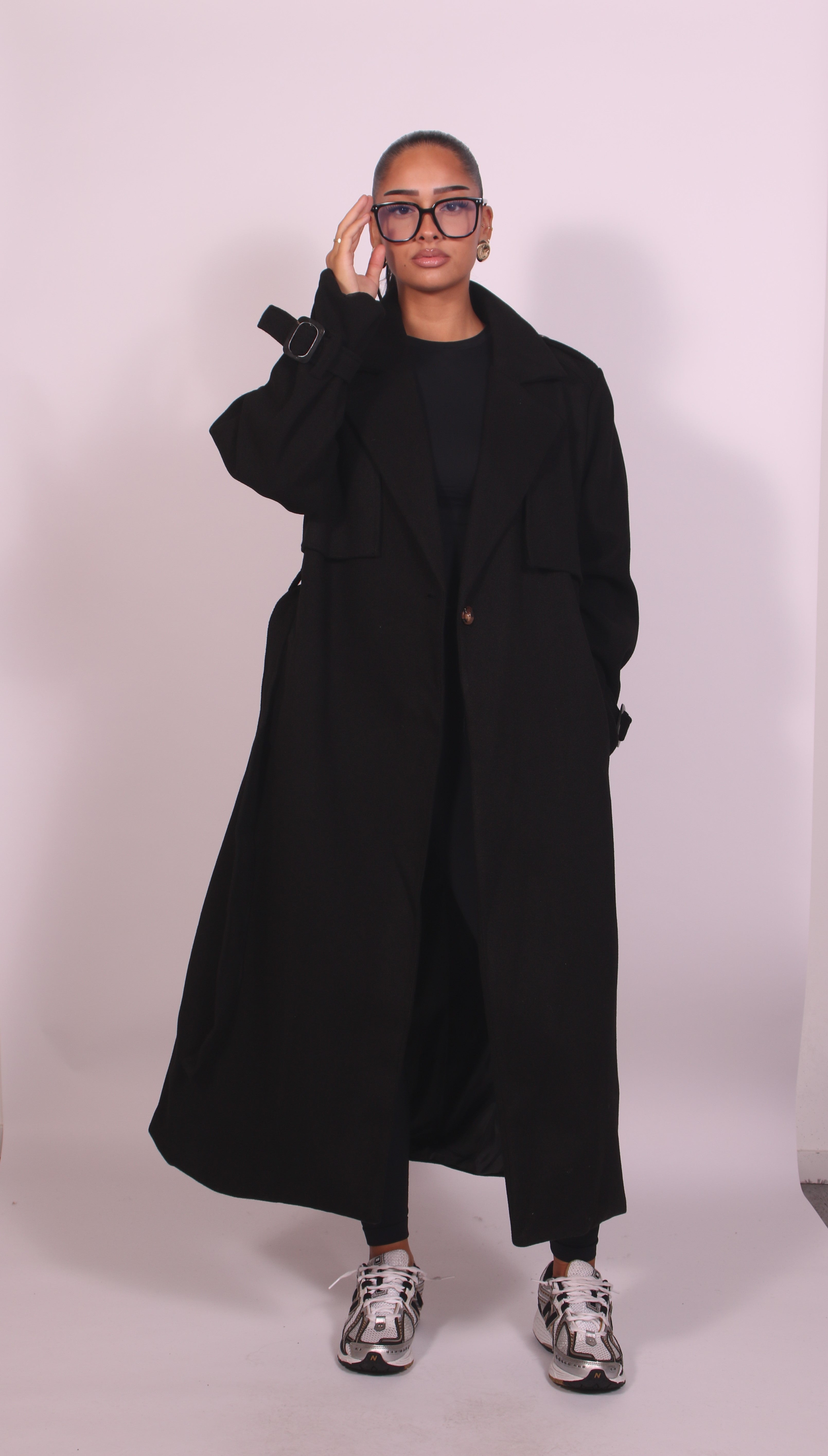 Vesta Oversized Belted Longline Trench Coat - Black
