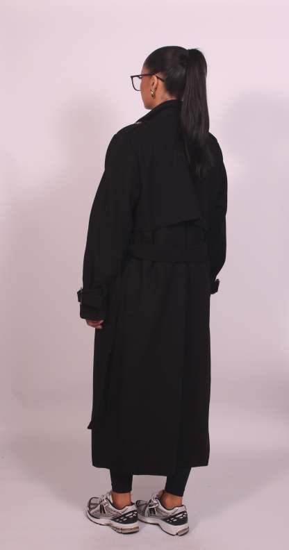 Vesta Oversized Belted Longline Trench Coat - Black