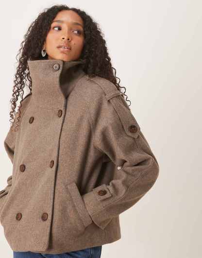 Vita Oversized Funnel Neck Coat - Taupe