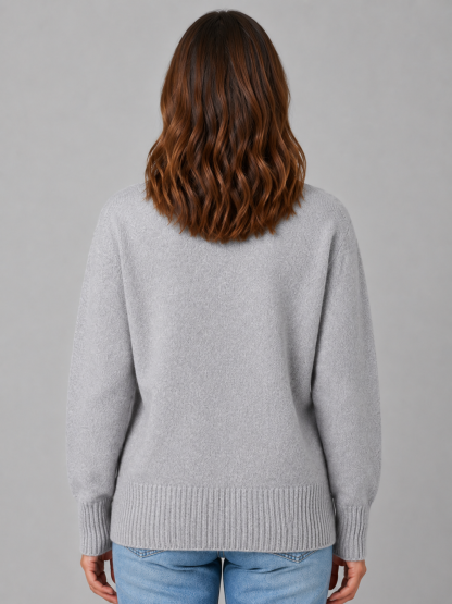 Walda Heart Button V-Neck Knit Cardigan - Gray