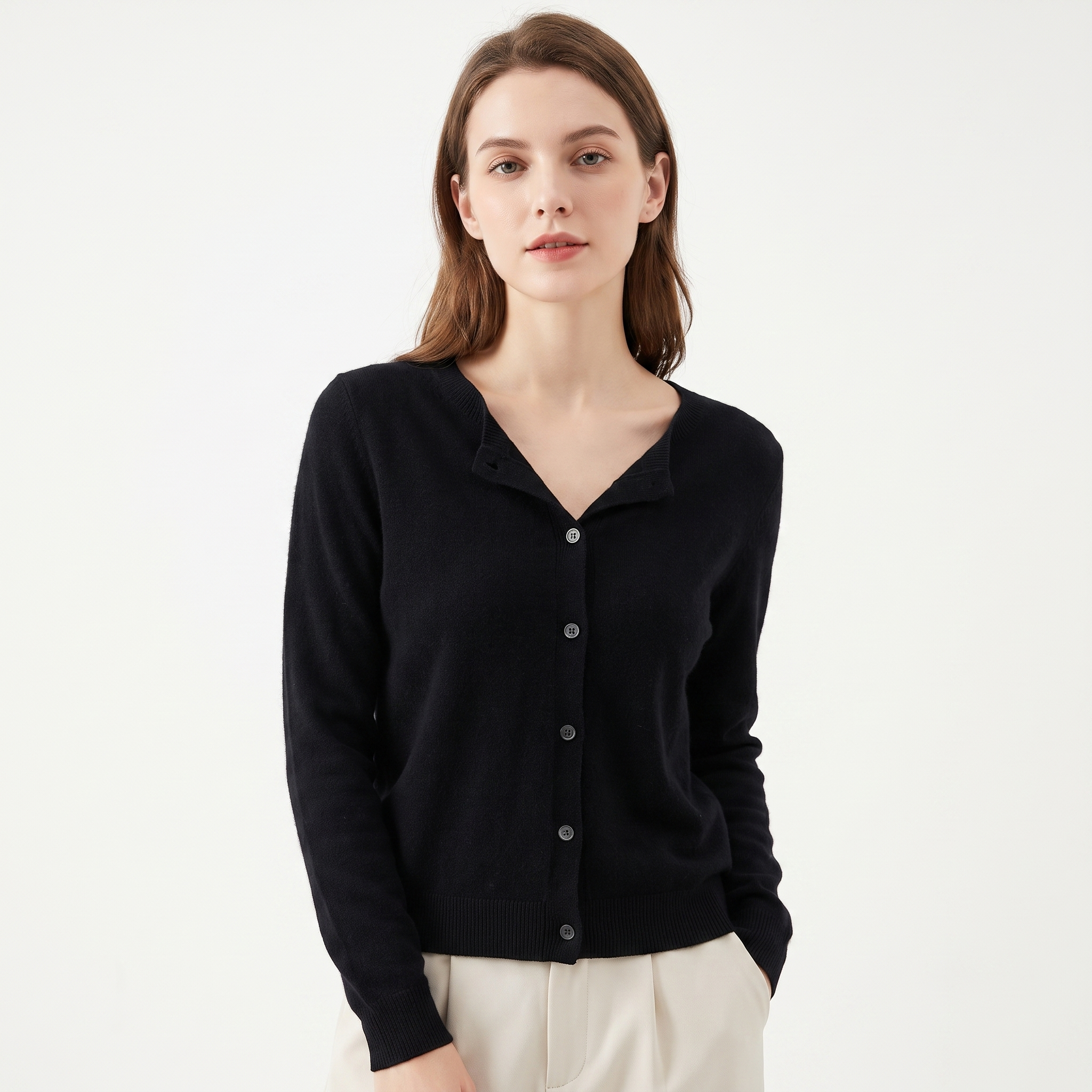 Wendeline Wool Knit Button-Up Cardigan - Black