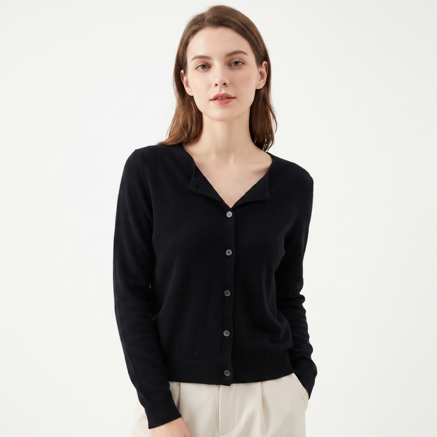 Wendeline Wool Knit Button-Up Cardigan - Black