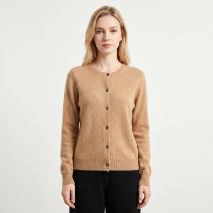 Wendeline Wool Knit Button-Up Cardigan - Camel