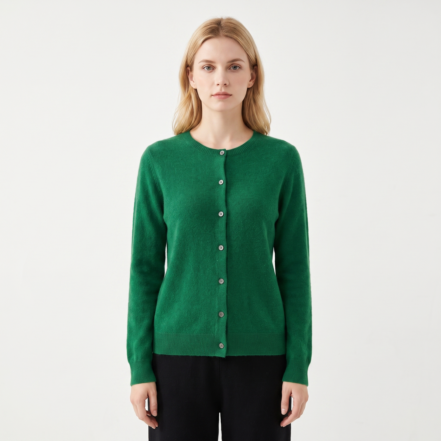 Wendeline Wool Knit Button-Up Cardigan - Emerald Green