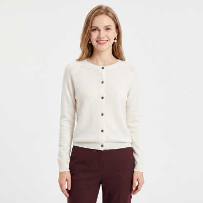 Wendeline Wool Knit Button-Up Cardigan - Ivory
