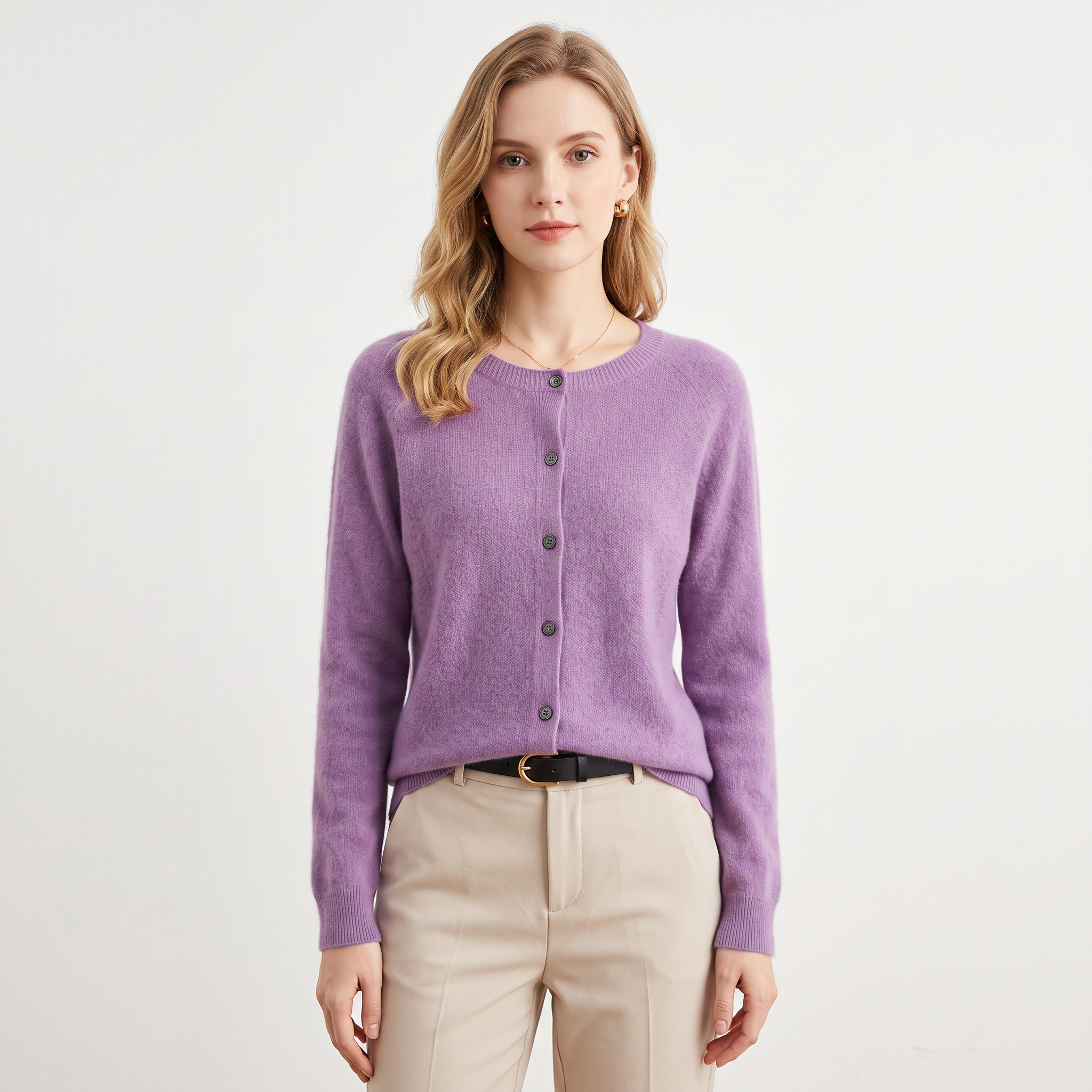 Wendeline Wool Knit Button-Up Cardigan - Lilac