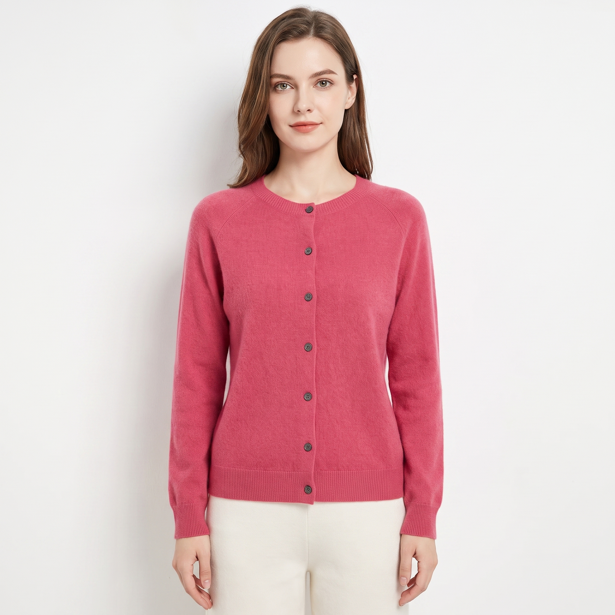 Wendeline Wool Knit Button-Up Cardigan - Raspberry