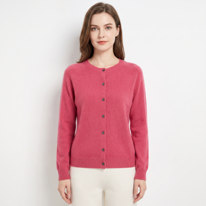 Wendeline Wool Knit Button-Up Cardigan - Raspberry