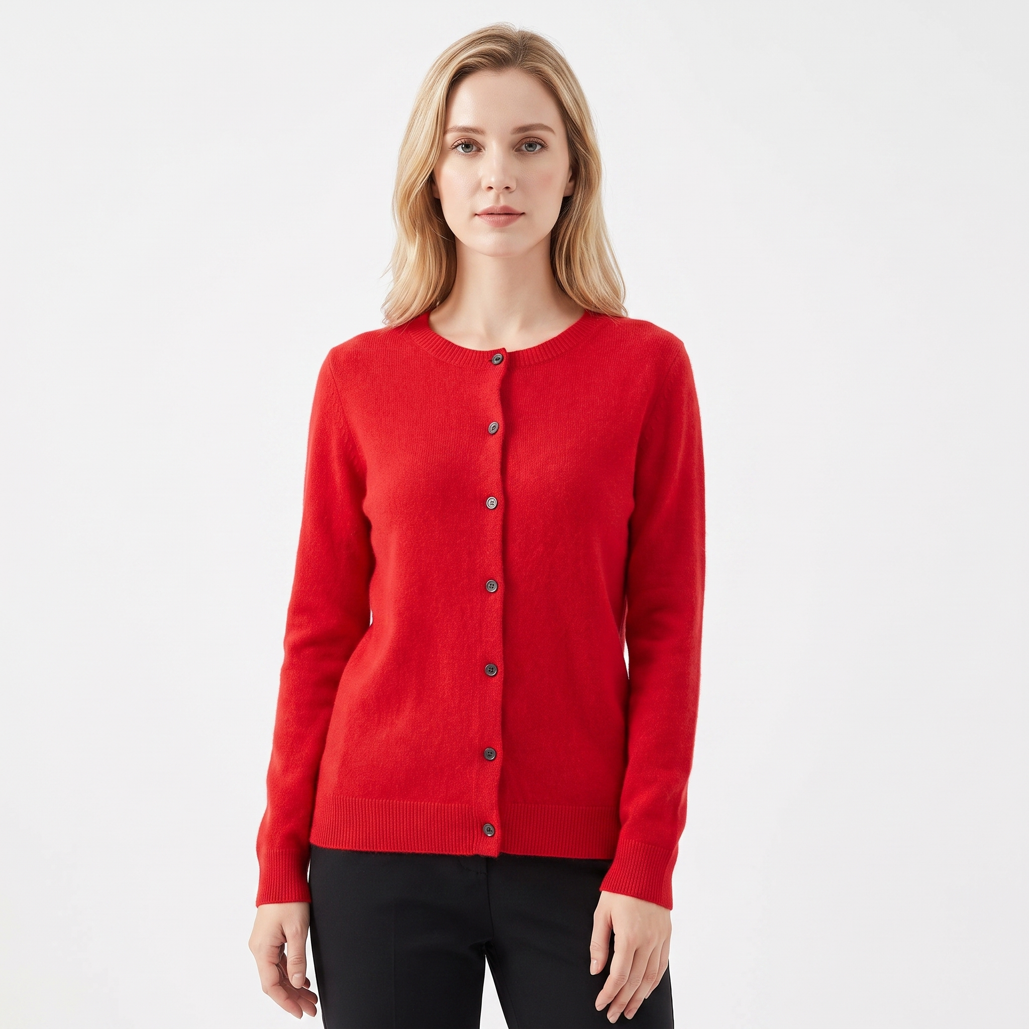Wendeline Wool Knit Button-Up Cardigan - Red