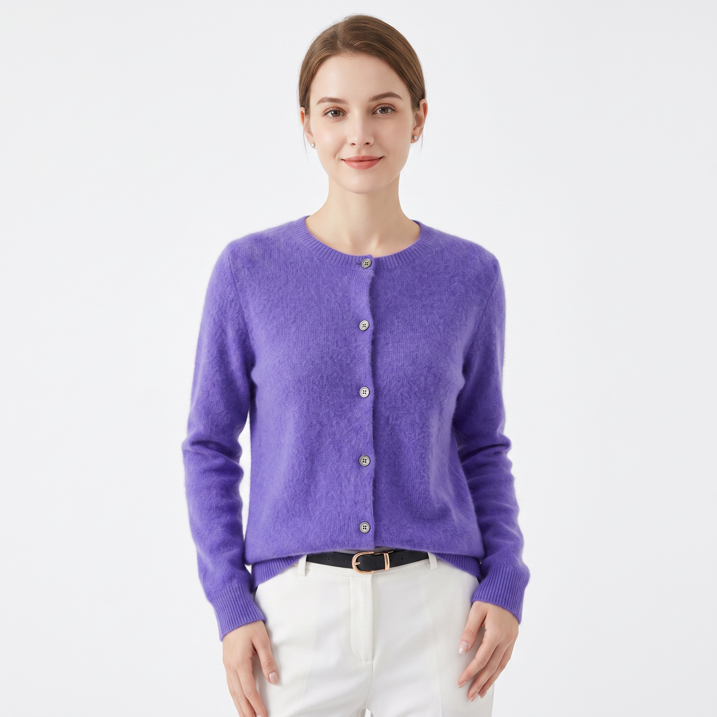 Wendeline Wool Knit Button-Up Cardigan - Violet