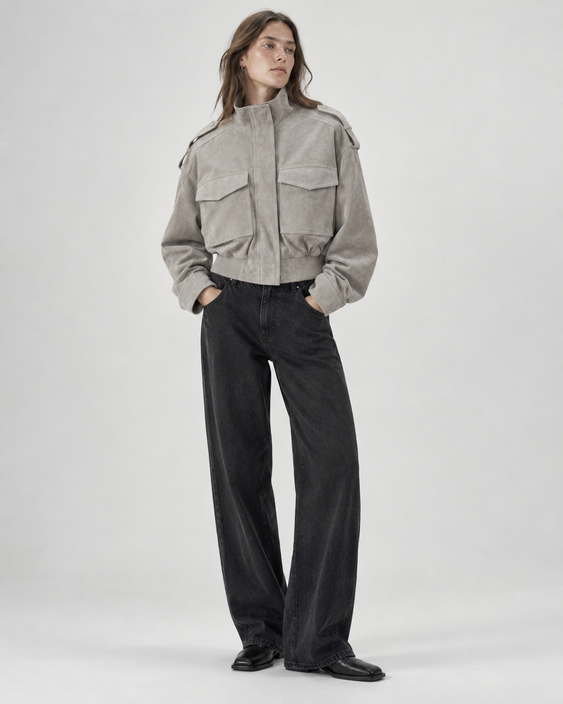 Winter Structured Cropped Jacket - Taupe