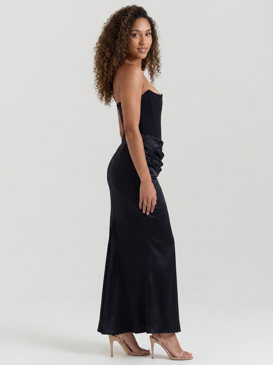 Wynonna Strapless Ruched Maxi Dress - Black