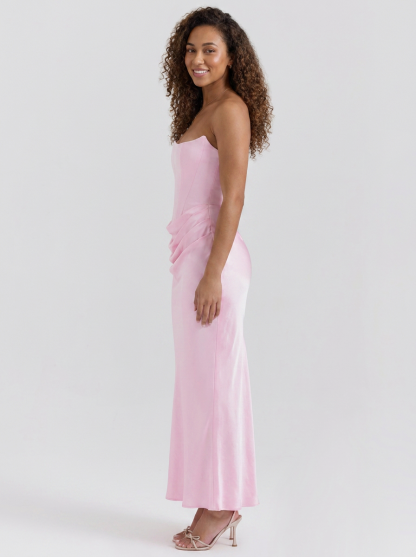 Wynonna Strapless Ruched Maxi Dress - Soft Pink