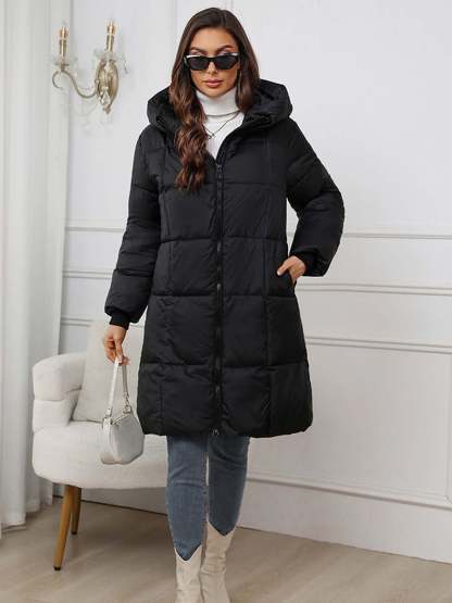 Yessenia Hooded Drawstring Puffer Parka - Black