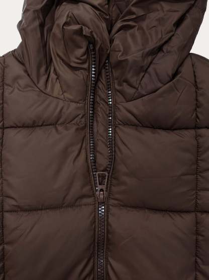 Yessenia Hooded Drawstring Puffer Parka - Brown