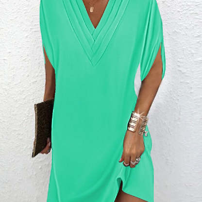 Women's Cocktail V Neck Split Sleeve Mini Shift Dress