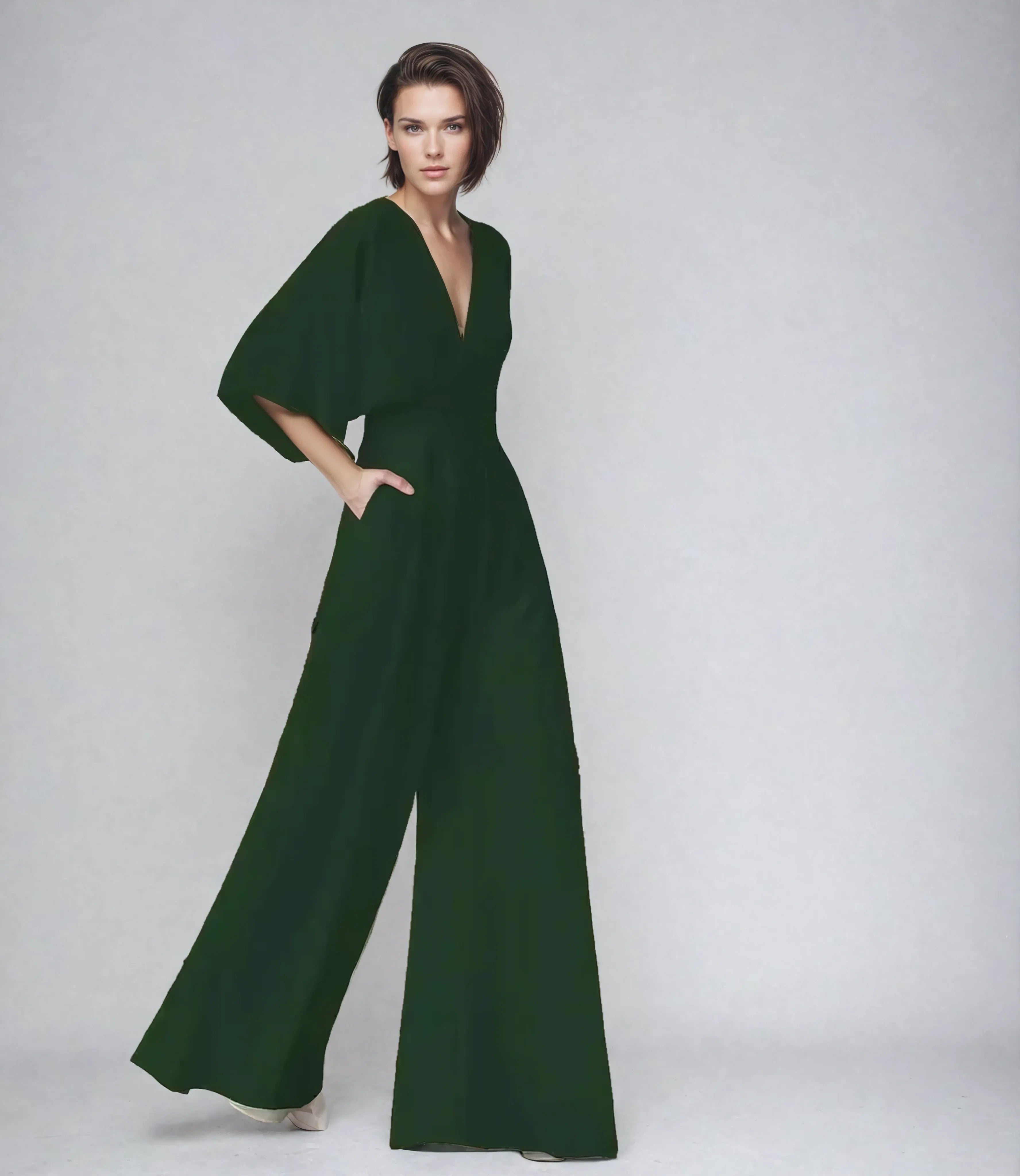 Women's Cocktail V Neck Flutter Sleeve Wide Leg Jumpsuit