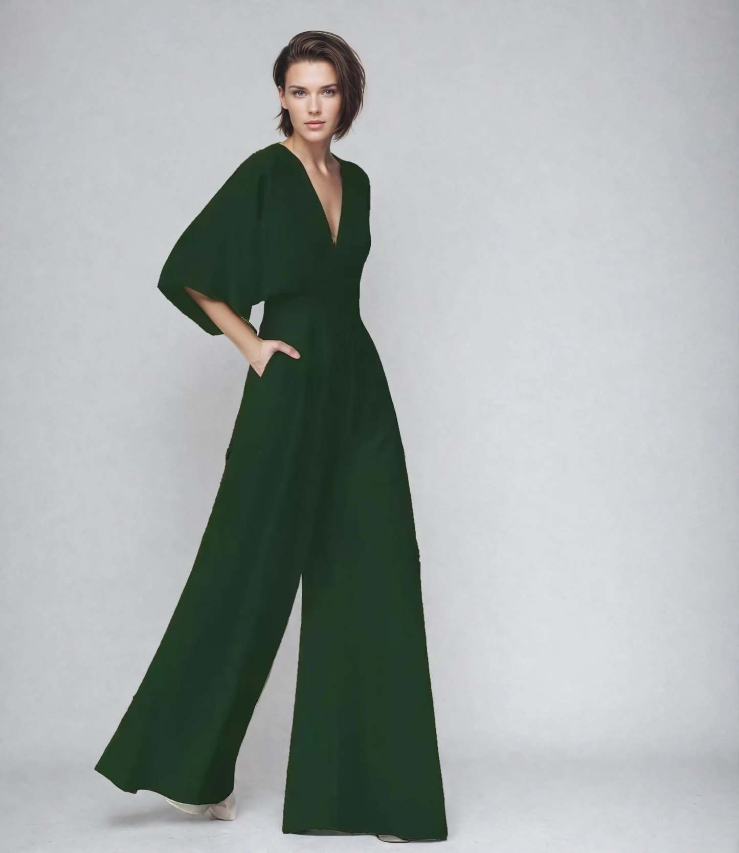 Women's Cocktail V Neck Flutter Sleeve Wide Leg Jumpsuit