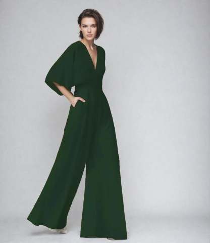 Women's Cocktail V Neck Flutter Sleeve Wide Leg Jumpsuit