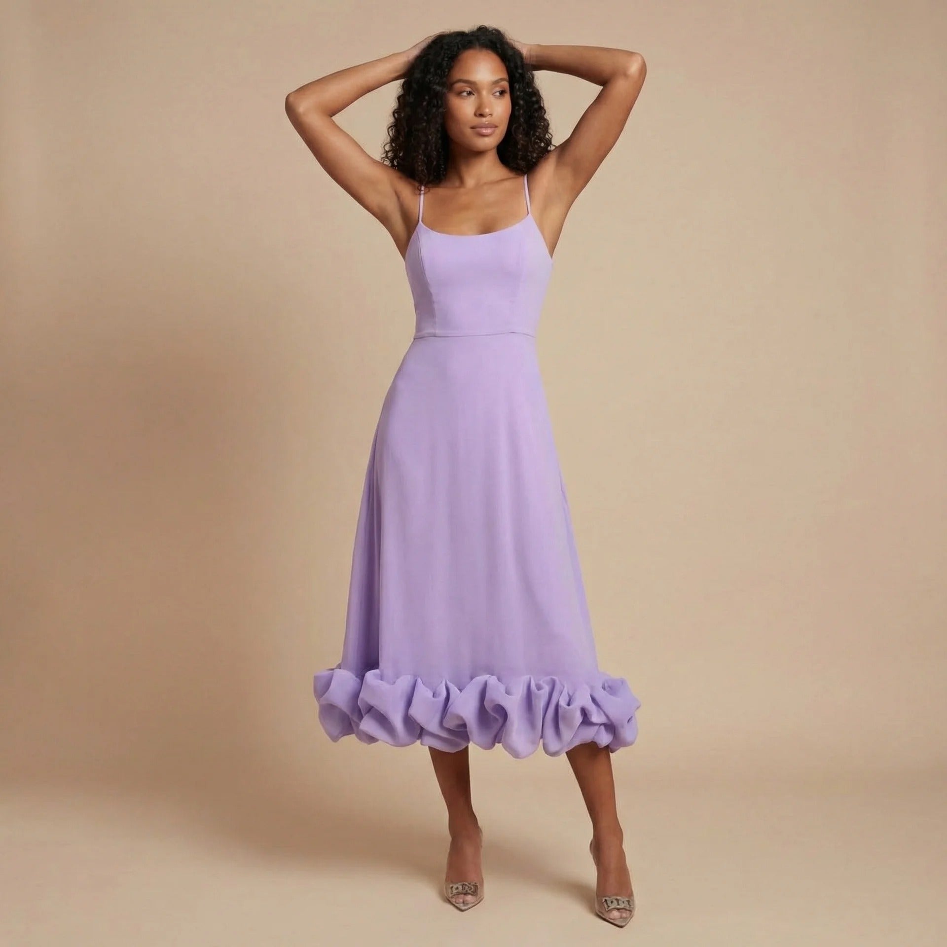 Women's Cocktail Square Neck Ruffle Hem Midi Dress - product image 5