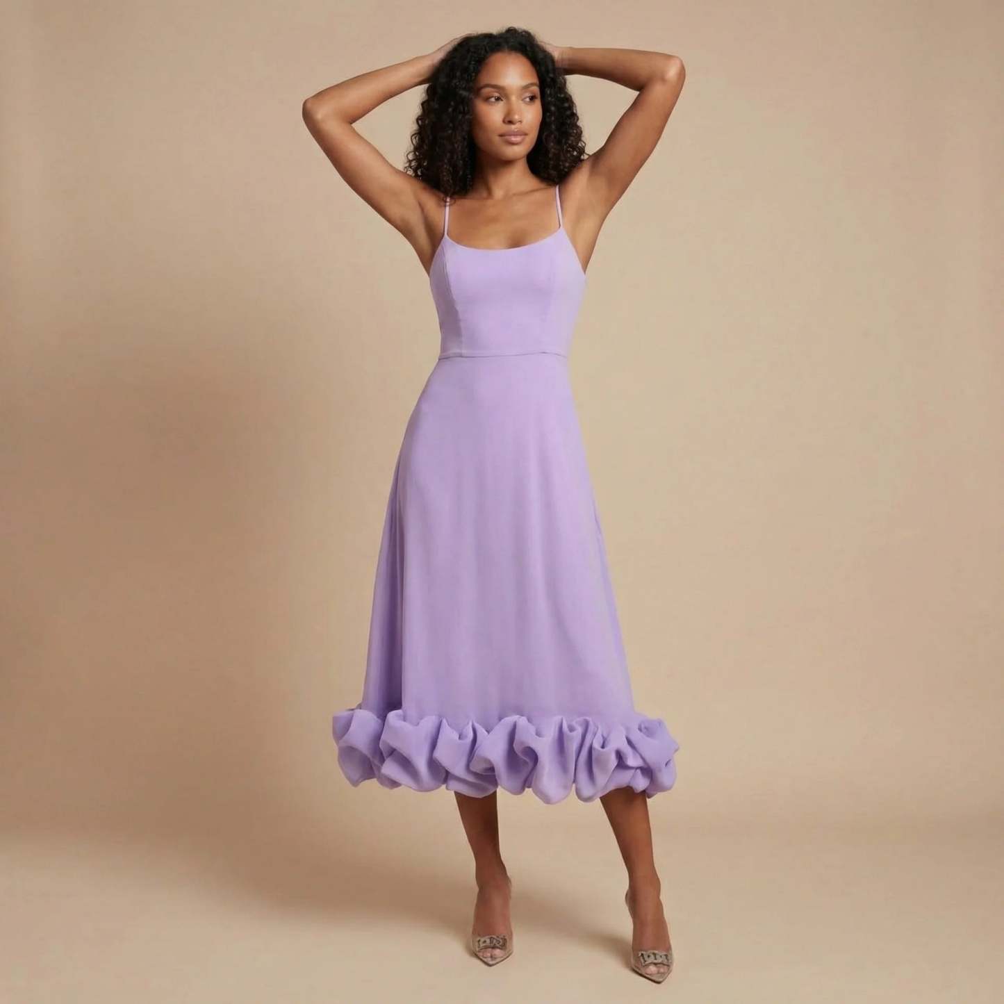 Women's Cocktail Square Neck Ruffle Hem Midi Dress - product image 5