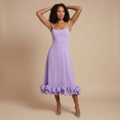 Women's Cocktail Square Neck Ruffle Hem Midi Dress - product image 5