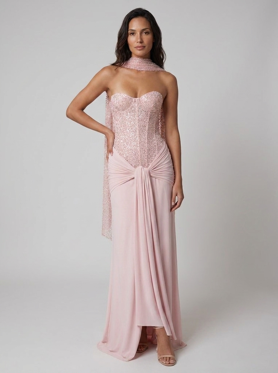 Alessia Corset Strapless Maxi Dress - Pink