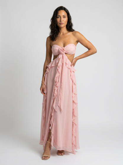 Dahlia Floral Backless Maxi Dress - Pink