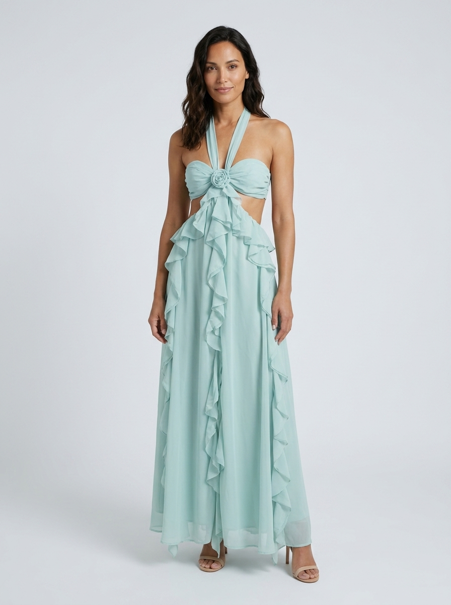 Dahlia Floral Backless Maxi Dress - Blue