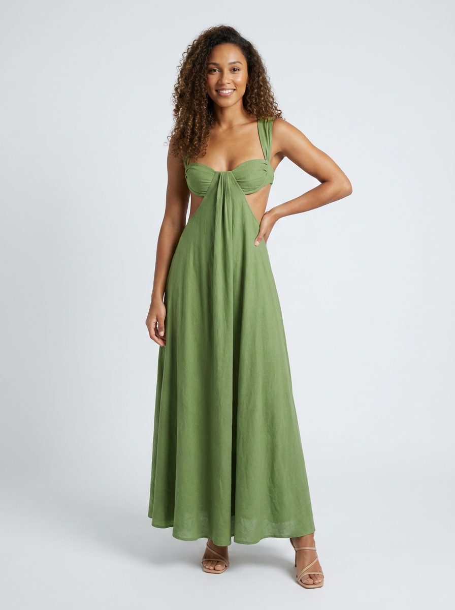 Anya Cutout Maxi Dress - Olive Green