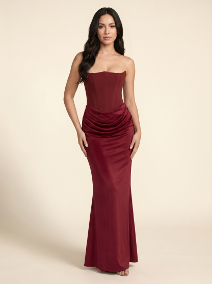 Adriana Corset Maxi Dress - Burgundy