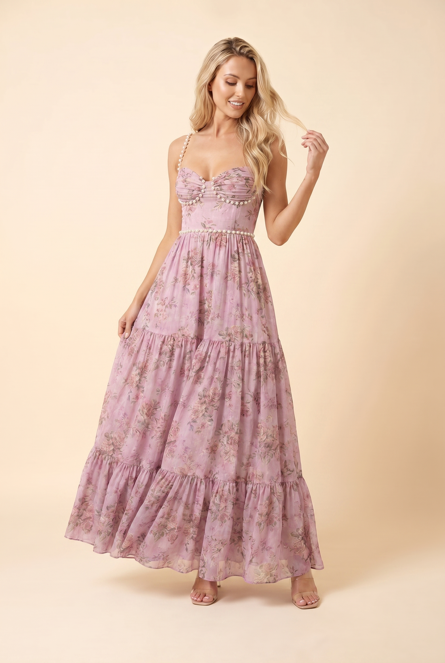 Bianca Floral Tiered Maxi Dress - Ballet Rose