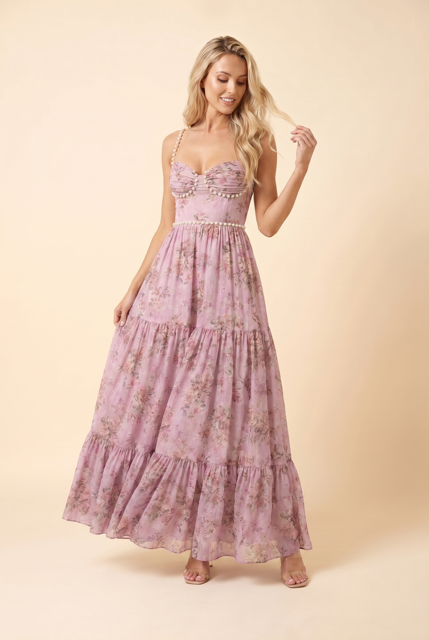 Bianca Floral Tiered Maxi Dress - Ballet Rose