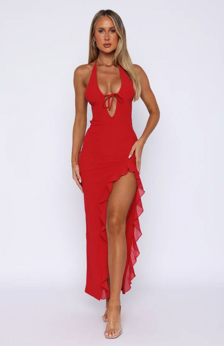 Women's Cocktail Plunge Halter High Slit Maxi Dress - product image 3