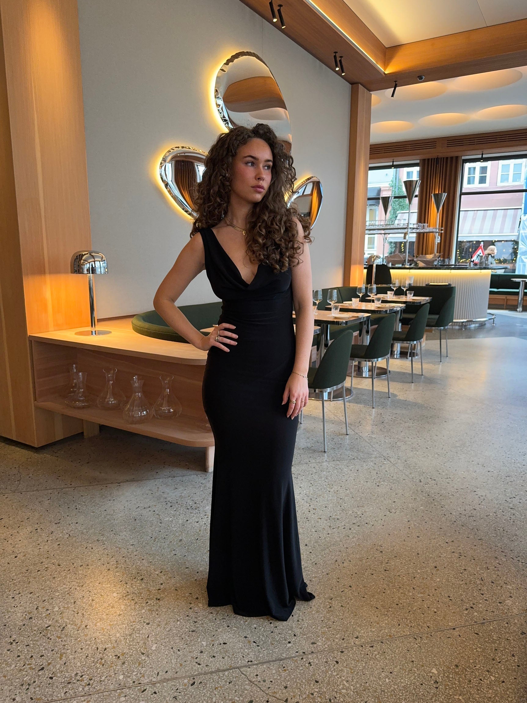 Women's Cocktail Open Back Draped V Neck Maxi Dress