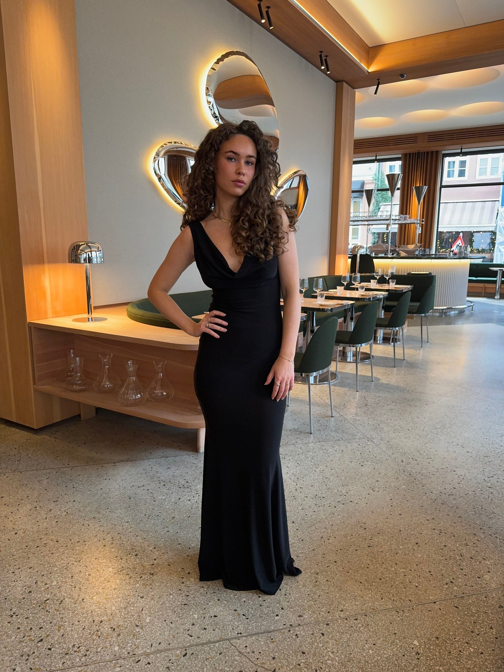 Women's Cocktail Open Back Draped V Neck Maxi Dress