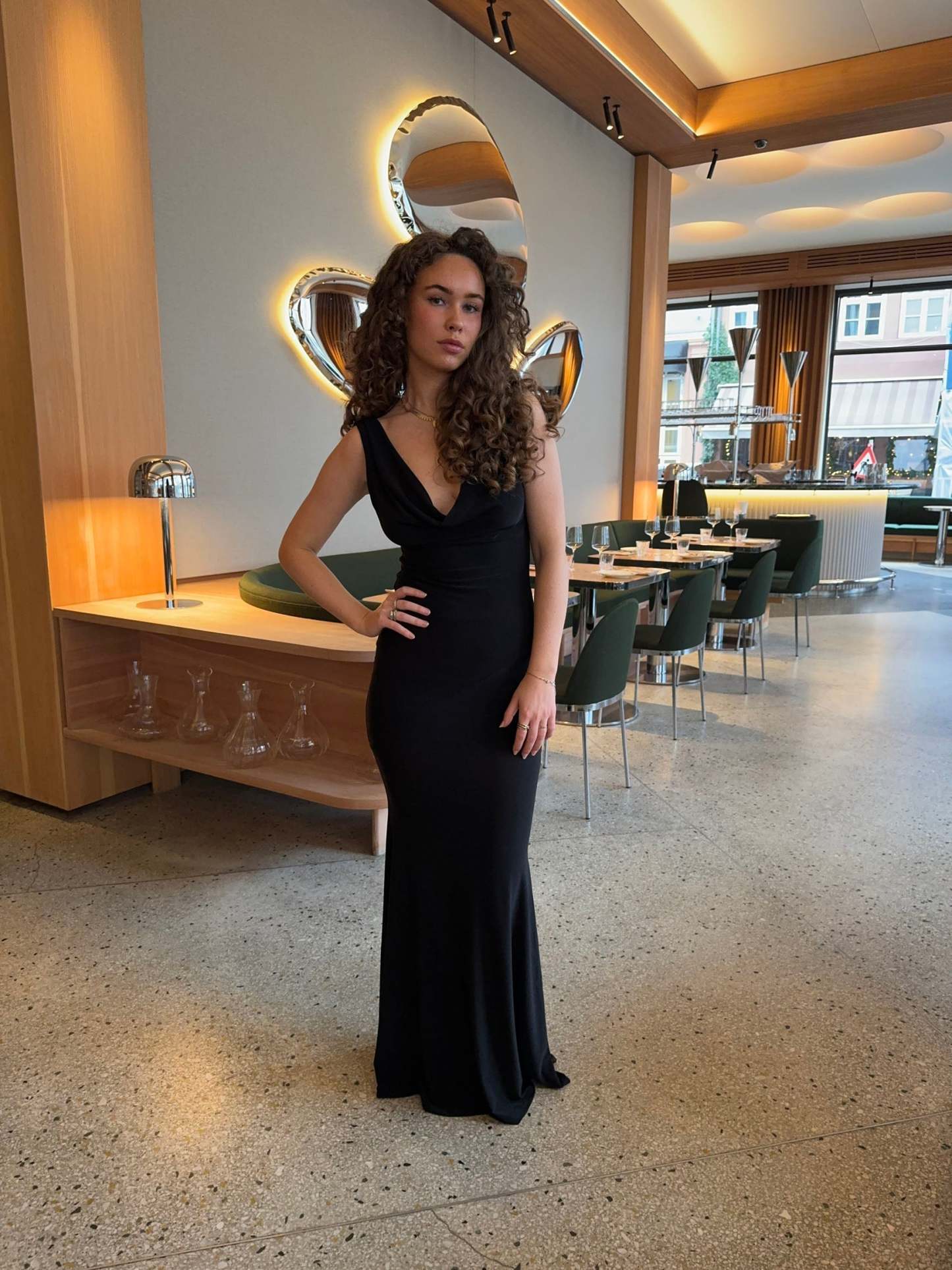 Women's Cocktail Open Back Draped V Neck Maxi Dress