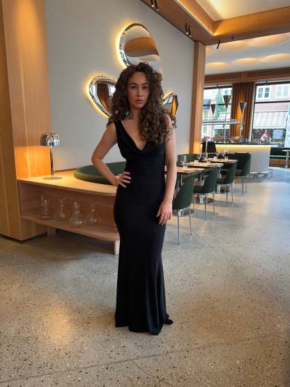 Women's Cocktail Open Back Draped V Neck Maxi Dress