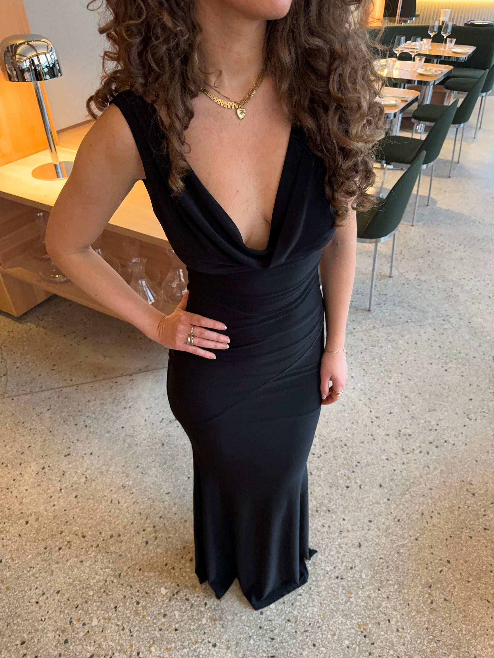 Women's Cocktail Open Back Draped V Neck Maxi Dress