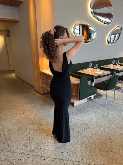 Women's Cocktail Open Back Draped V Neck Maxi Dress