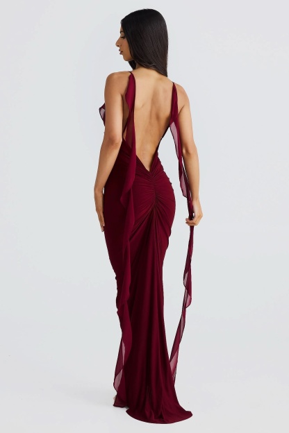 Women's Cocktail V Neck Bodycon Maxi Dress with Ruffle - product image 9