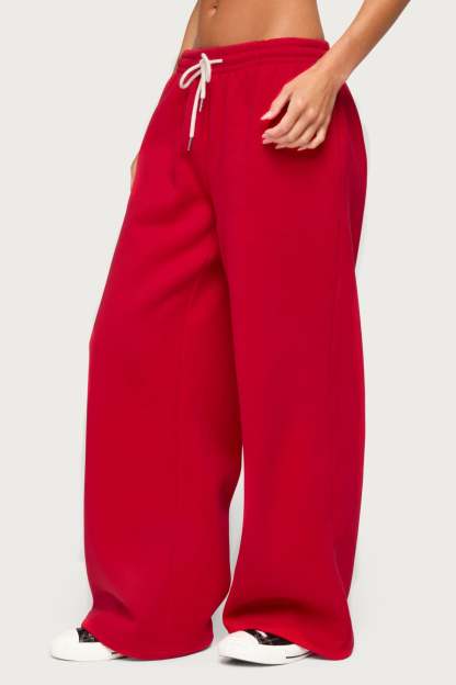 Kamari Low Rise Wide Sweatpants - RED