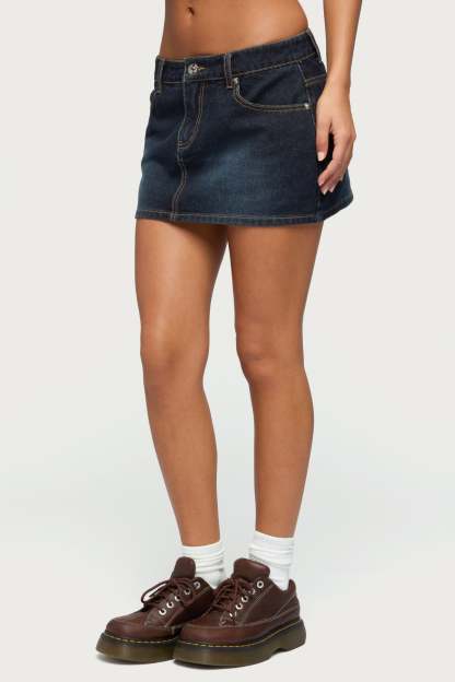 Chiara Denim Micro Skirt - DARK-BLUE-WASHED