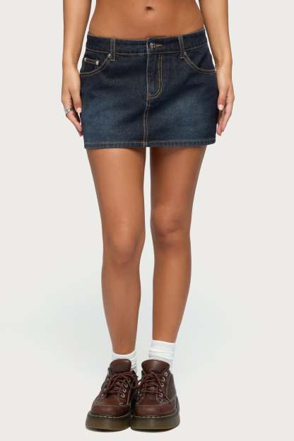 Chiara Denim Micro Skirt - DARK-BLUE-WASHED