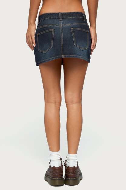 Chiara Denim Micro Skirt - DARK-BLUE-WASHED