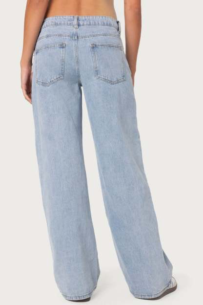 Raelynn Washed Low Rise Baggy Jeans - LIGHT BLUE