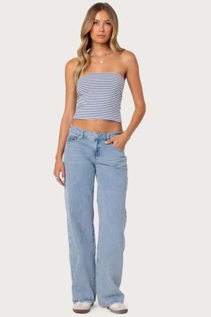 Raelynn Washed Low Rise Baggy Jeans - LIGHT BLUE